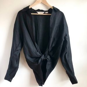 Vintage Linen Onyx Button Up Tunic Blouse